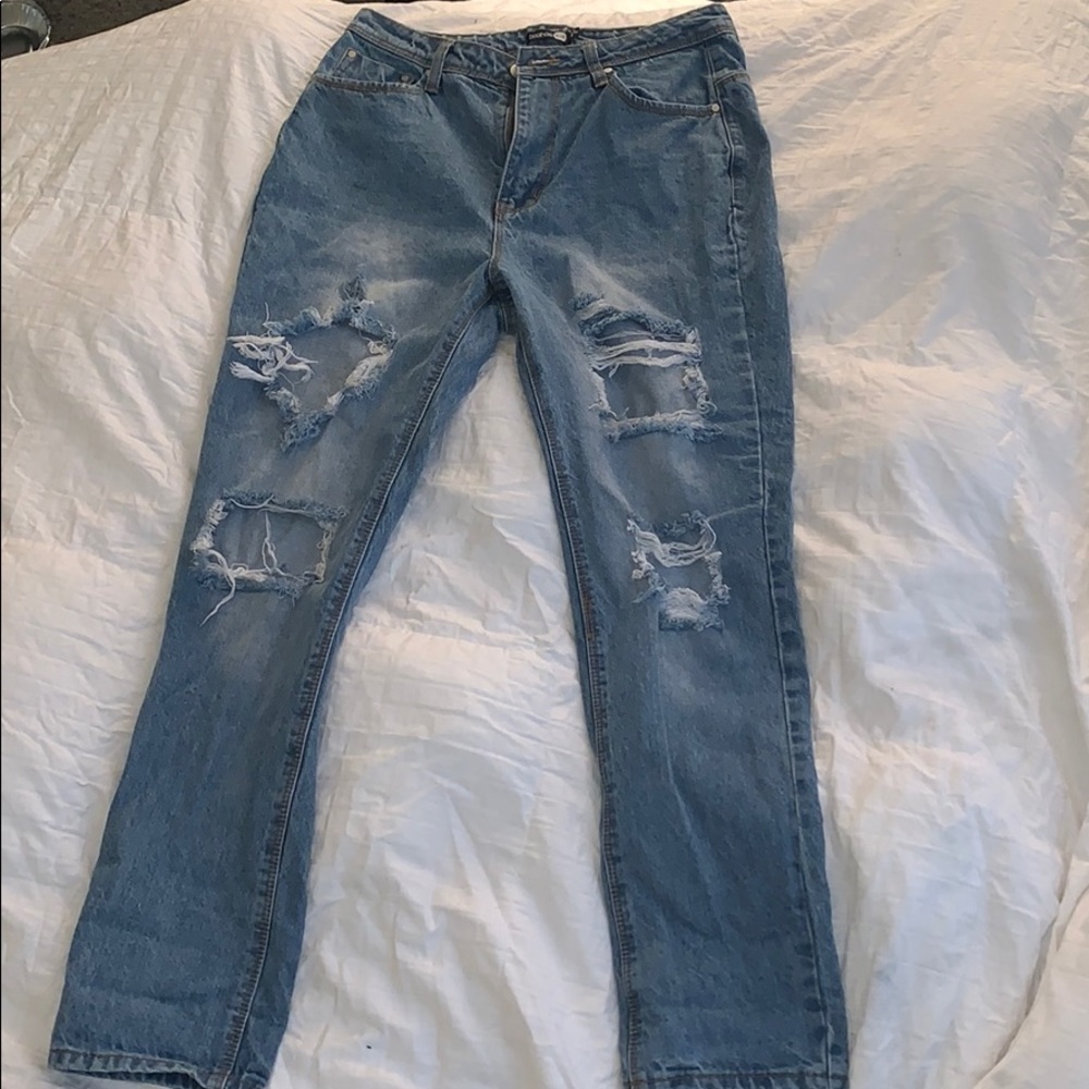Boohoo Blue Distressed Boyfriend Jeans